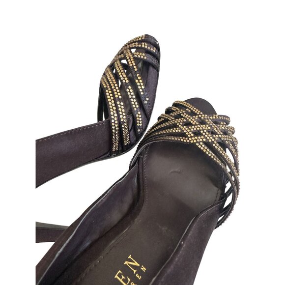 LAUREN RALPH LAUREN Brown Satin Jeweled Heels Size 6 - Picture 6 of 11